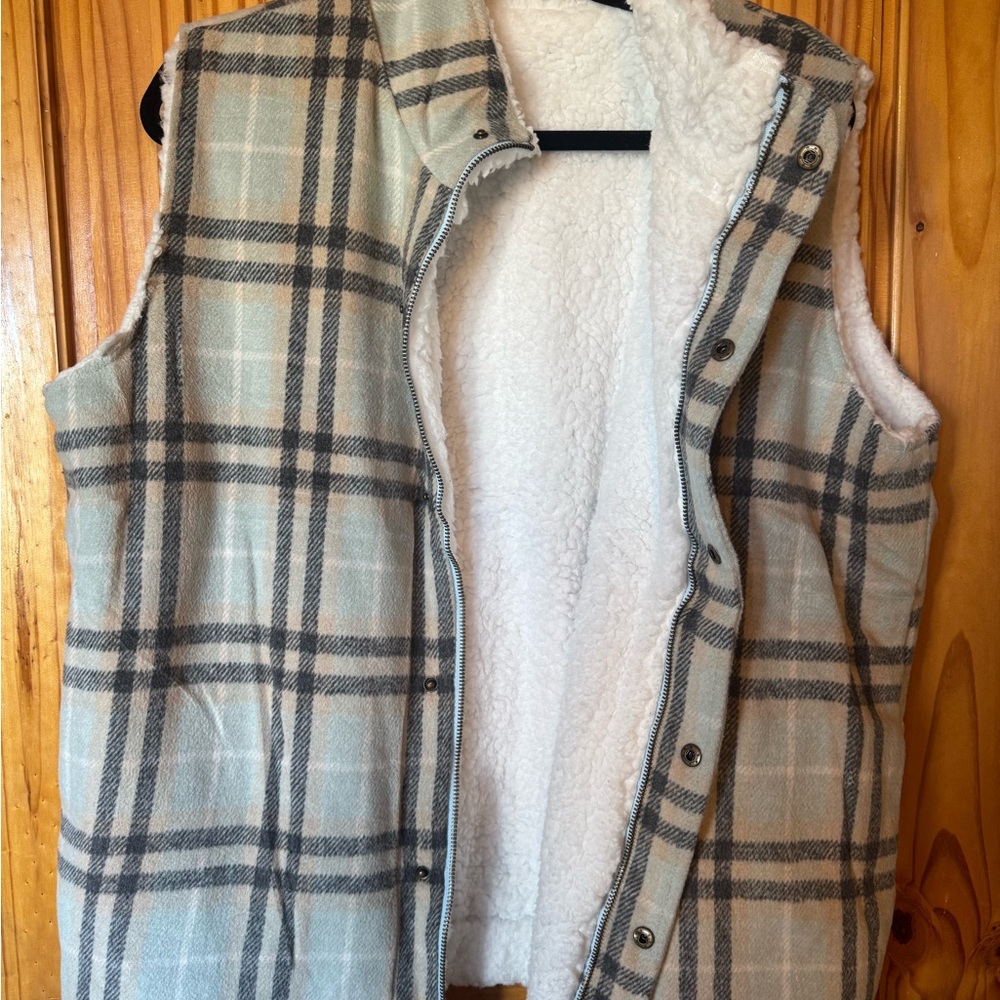 Katydid Plaid Vest with Sherpa Lining